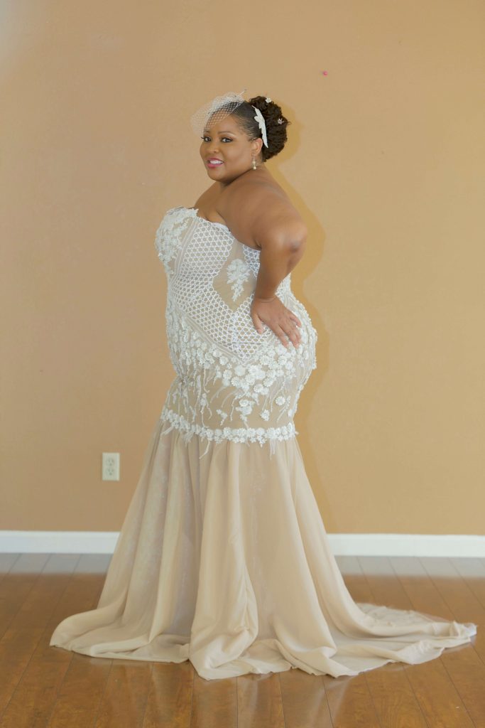 Plus Size Custom Design Couture Wedding Dress, With Built-in Corset. Full figured Nude Custom Made Wedding Gown
