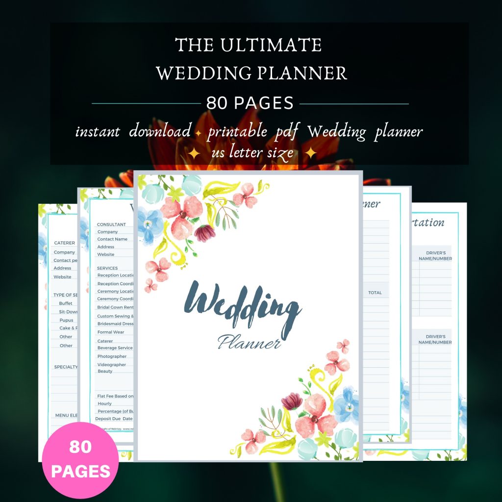 Downloadable Wedding Planner, Printable Planner, Engagement Gift Ideas
