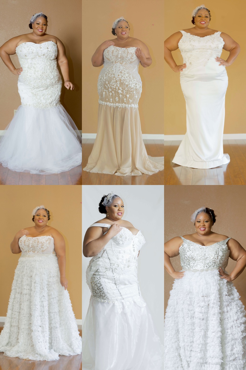Ndiritzy Fairfield Atelier FAQ. Picture of plus-size ladies wearing Ndiritzy wedding dresses.