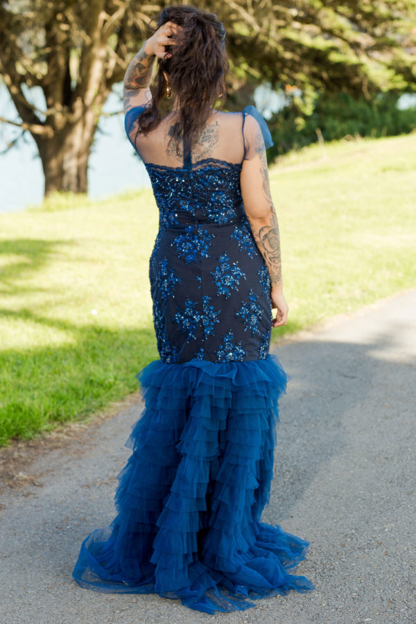 blue mermaid beaded ruffle dress