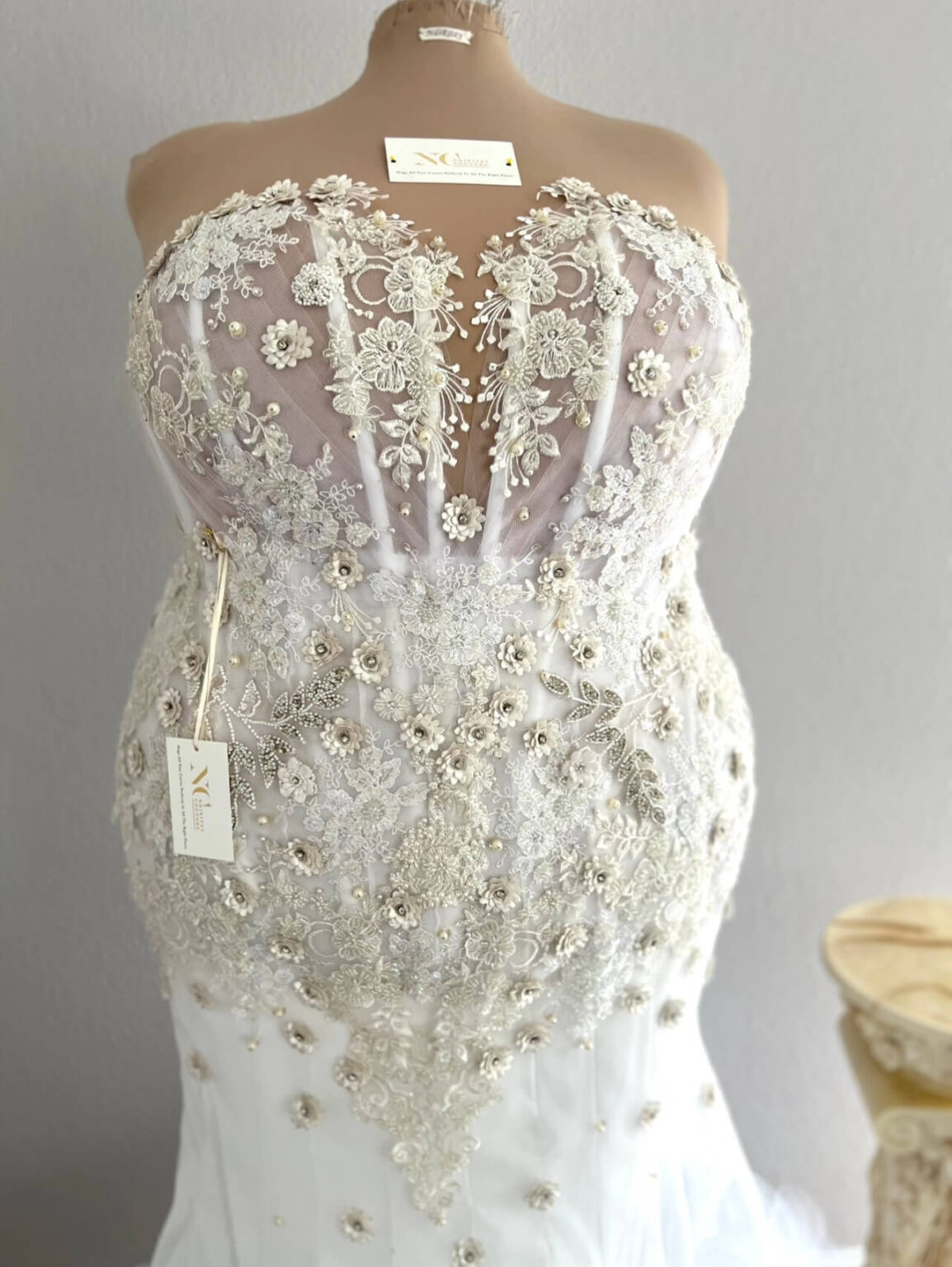 Long Tulle Bridesmaid Dress with Illusion Neck Ivory Plus Size