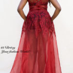 Red organza couture dress with pockets